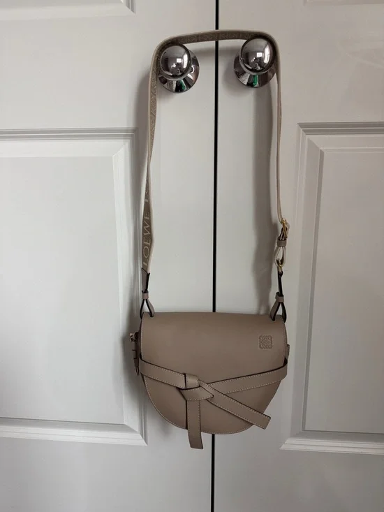 Loewe Taupe Gate Small Leather Crossbody Bag with Logo Strap - Picture 3 of 10